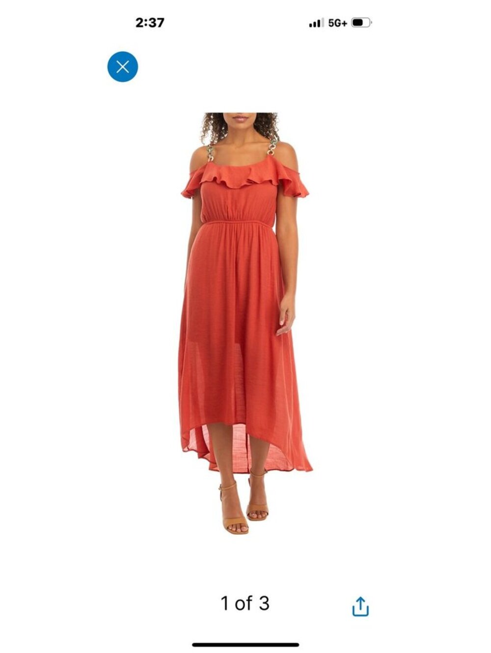 NWT -Boho gauzy Orange, jeweled, ruffle shoulder MAXI SUMMER DRESS XL